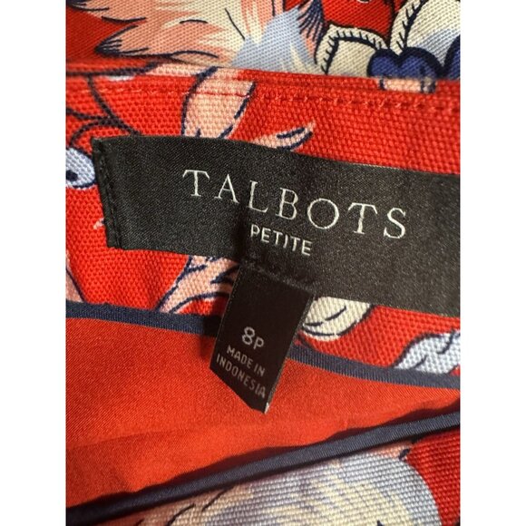 Talbots Petite 8P Red Floral Cotton Blend A-Line Skirt Lined 19” Length - Picture 4 of 5